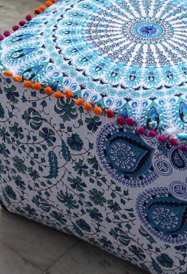 New Indian Handmade Mandala Square pouf, Bohoman Pouf, Ottoman Pouf, Shower Pouf image 3