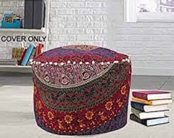 New Indian Handmade Mandala Round Pouf, Pouffe Stool, ottoman Footstool