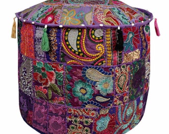 New Indian Handmade Round Patchwork Pouf Ottoman Floor Pillow