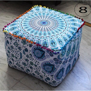 New Indian Handmade Mandala Square pouf, Bohoman Pouf, Ottoman Pouf, Shower Pouf image 1