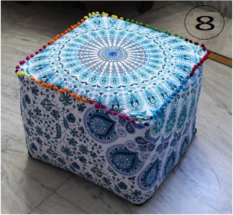 New Indian Handmade Mandala Square pouf, Bohoman Pouf, Ottoman Pouf, Shower Pouf image 1