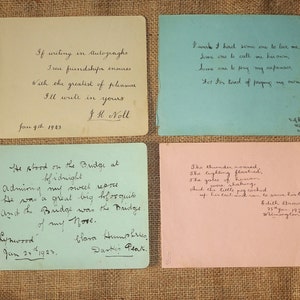 Antiguo 1923 Verso escrito a mano - varias páginas individuales del libro de autógrafos