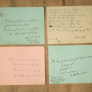 Antiguo 1923 Verso escrito a mano - varias páginas individuales del libro de autógrafos