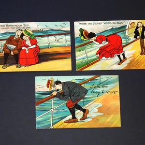1920s  Antique Cruise Liner Seasickness Postcards - three colour post cards - ideal humorous gift for sea or ocean liner traveller