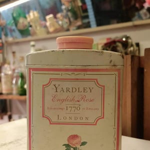 Vintage British Yardley Brand English Rose Scented Talcum Powder / Tin Bottle / Full