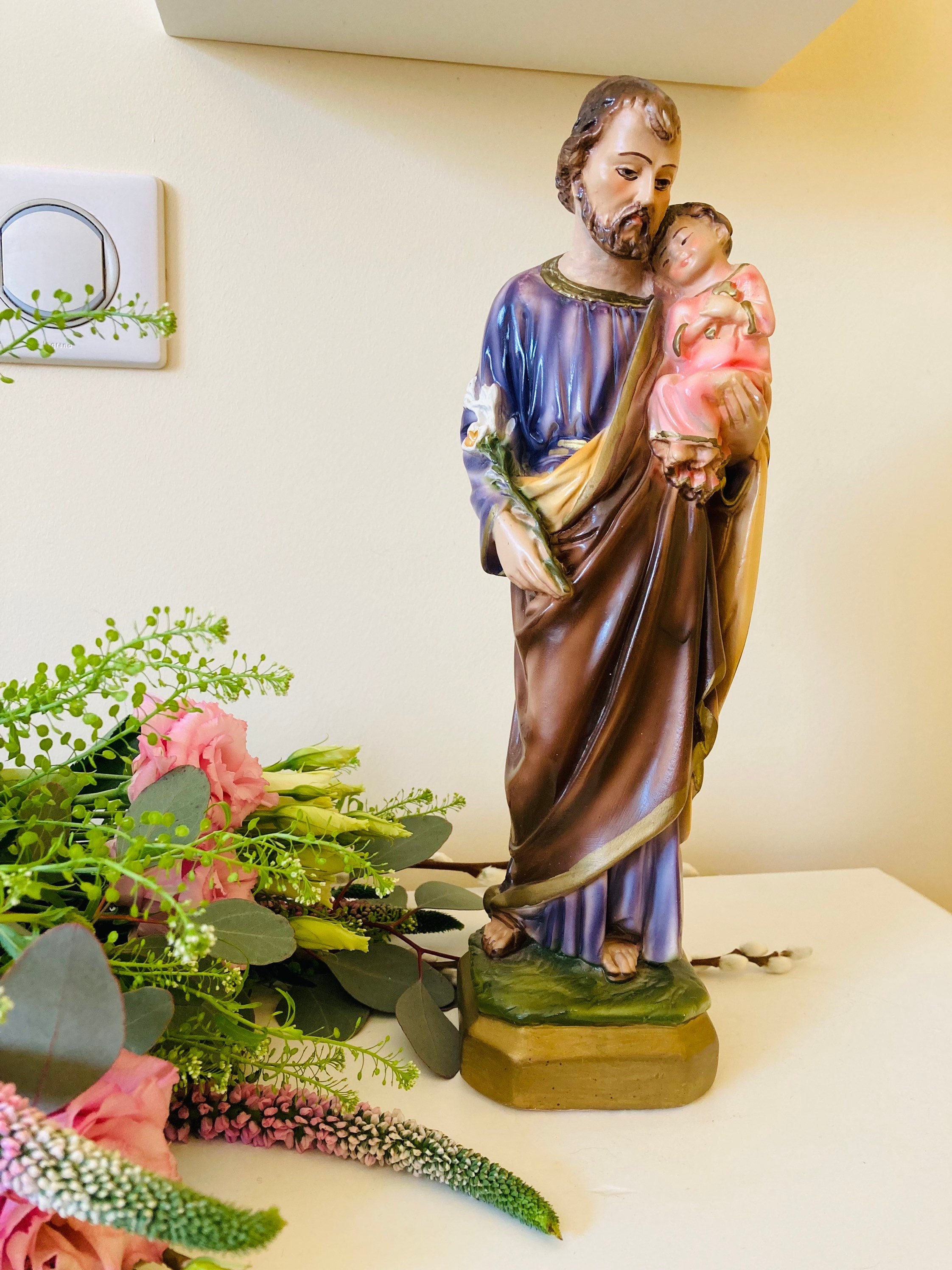statue Religieuse Catholique de Saint Joseph avec L'enfant Jésus