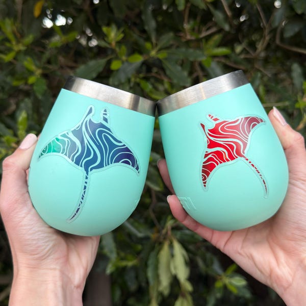 Clear Manta Ray Sticker in Blue or Red