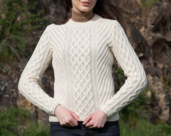Ireland Aran Cable Knit Sweater — Super Soft Merino Wool Blend Pullover — Warm & Comfortable Knitted Jumper — Irish Crew Neck
