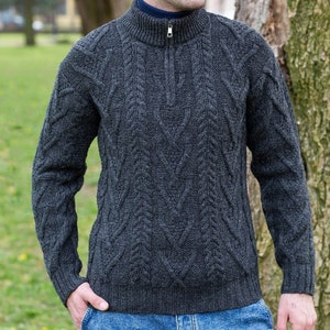 Aran Fisherman Cable Knit Winter Ireland Sweater — Made in Ireland — 100% Premium Merino Wool Jumper — Soft & Warm Knitted Pullover