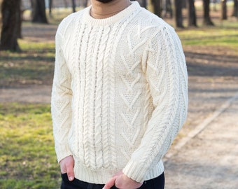 Irish Fisherman Aran Sweater, 100% Merino Wool Fisherman Sweater, Traditional Aran Sweater, Cable Knit Pullover, Ireland Knitted Jumper
