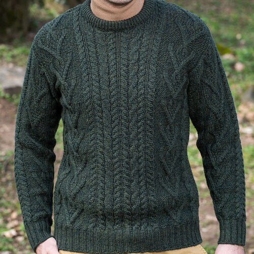 Aran Traditional Crew Neck Cable Knit Ireland Sweater for Men - Etsy