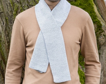 Saol Irish Winter Ribbed Knit Scarf for Men — Merino Wool Blend — Soft and Super Warm Muffler — Gray / Navy