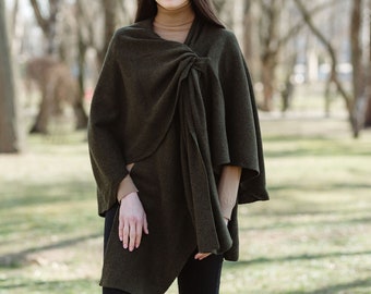 Lightweight Drapped Poncho Shawl for Ladies, Women's Lambswool Drapped Shawl, Irish Wool Ruana Wrap, Made in Ireland