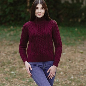 Saol Cable Knit Turtle Neck Sweater,  Merino Wool Jumper for Women, Made in Ireland