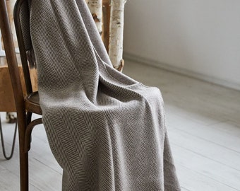 SAOL Herringbone Weaving Merino Wool Throw | Cozy Irish Wool Blanket | Farmhouse Blanket | Warm Organic Wool Throw | 75" x 57"