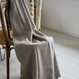 SAOL Herringbone Weaving Merino Wool Throw | Cozy Irish Wool Blanket | Farmhouse Blanket | Warm Organic Wool Throw | 75" x 57"