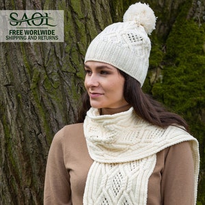 SAOL Aran Cable Knit Scarf for Ladies: 100% Merino Wool Scarf Extra Soft and Super Warm Muffler Irish Aran Knitting Made in Ireland image 7