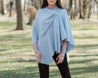 Saol Lightweight Poncho Shawl for Ladies, Women's Lambswool Drapped Shawl, Irish Wool Ruana Wrap, Made in Ireland