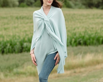 Lightweight Lambswool Drapped Poncho Shawl for Ladies,  Irish Wool Ruana Wrap, Bridal Lambswool Shawl for Ladies