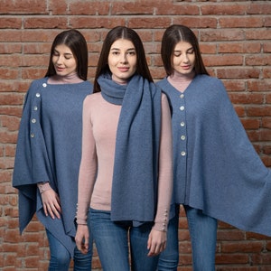 Envoltura de chal de mezcla de lana de cordero irlandesa, envoltura de lana irlandesa, envoltura de poncho ligero para mujeres, Ruana, estola, bufanda de gran tamaño, chal de lana de cordero nupcial Blue