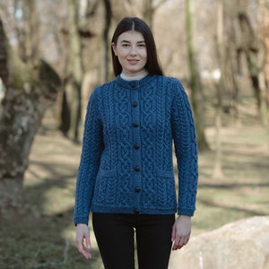 Aran Fisherman Cardigan Sweater 100% Traditional Irish Merino Wool Jacket Soft & Warm Jacket Button Closure Front Pockets image 8