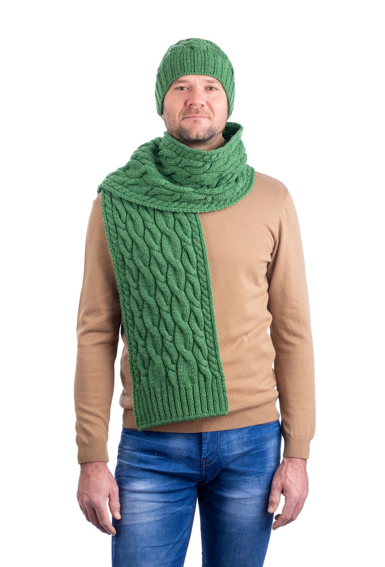Aran Irish Wool Cable Knit Winter Scarf 100% Pure Merino Wool Shawl Super Soft, Warm, and Cozy Men Accessories Irish Aran Knitting image 10