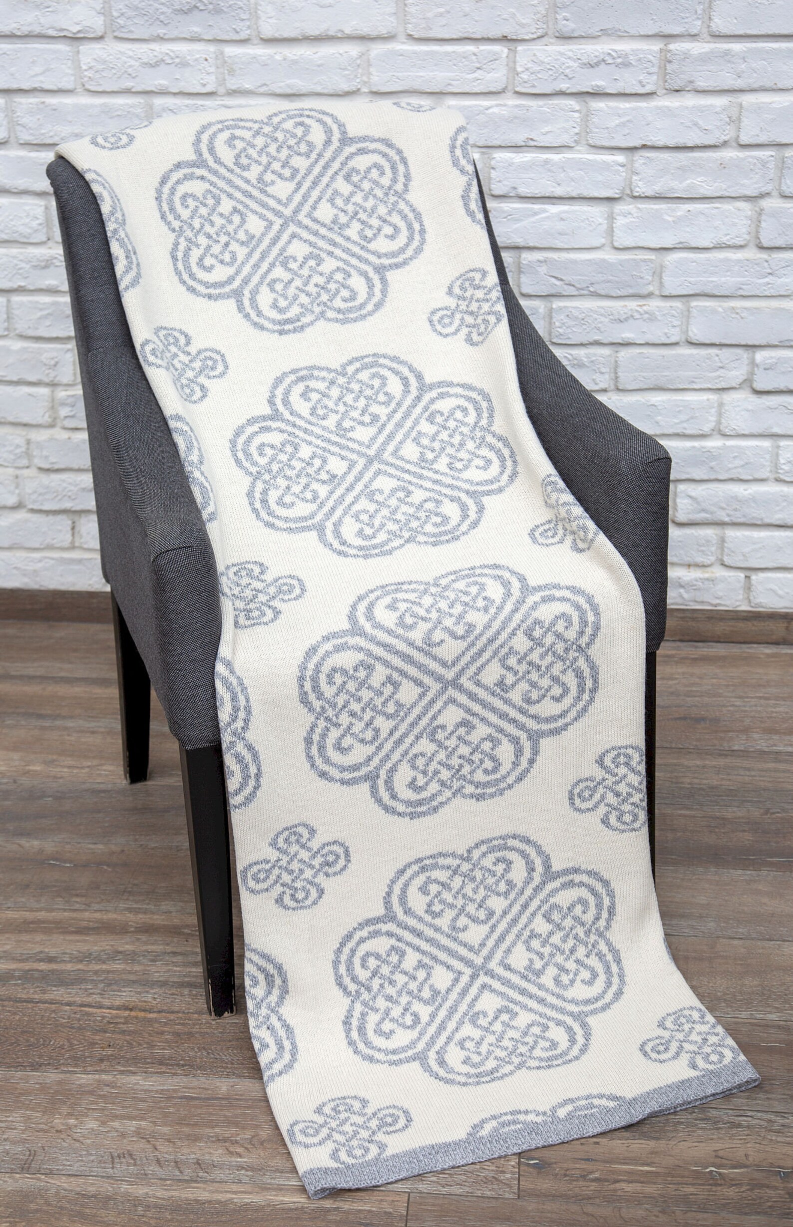 SAOL Bed Scarf Runner With Celtic Knots Knit Bed Scarf Merino Wool