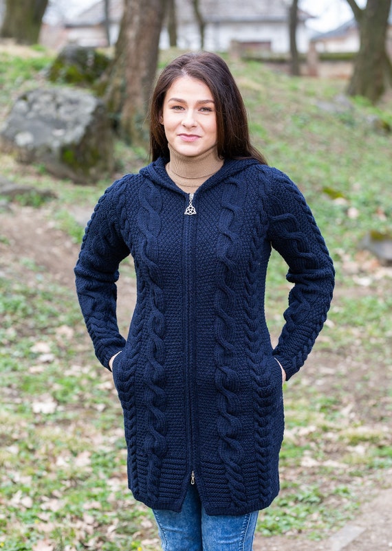 Aran Fisherman Women's Hooded Zip Ireland Cardigan: 100% Merino Wool Cable  Rope & Braid Design Irish Soft, Warm Coat Winter/fall - Etsy