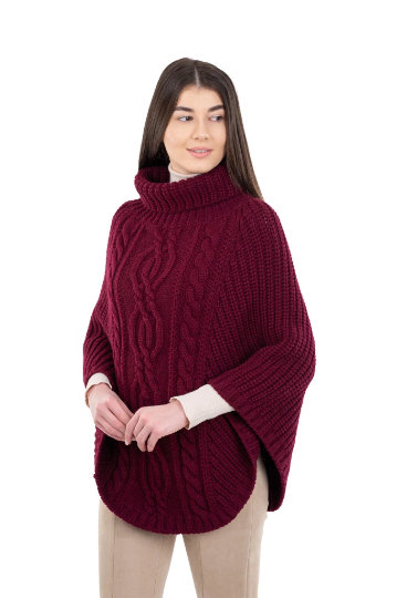 Saol Aran Cowl Neck Wrap Poncho for Women 100% Irish Merino Wool Cape Shawl Aran Knit Mantle Made in Ireland image 7