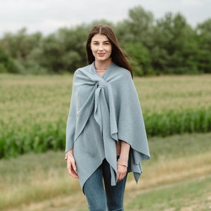 Lightweight Lambswool Drapped Poncho Shawl for Ladies, Irish Wool Ruana Wrap, Bridal Lambswool Shawl for Ladies Sky Blue