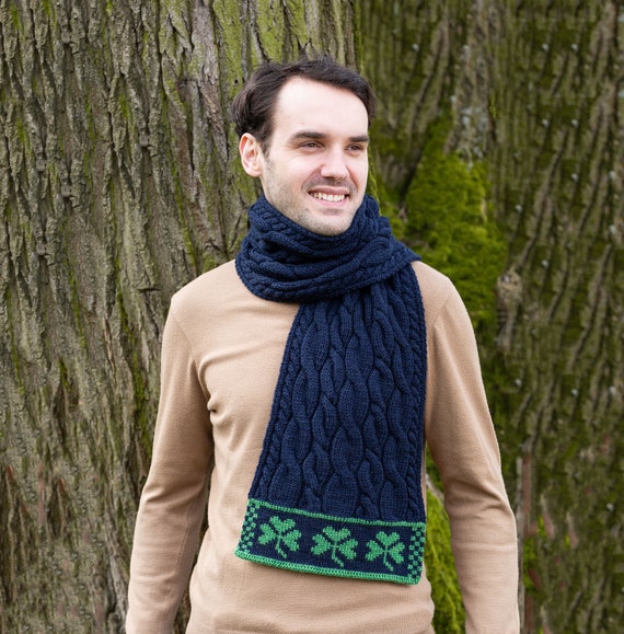 Shamrock Aran Cable Knit Wool Bufanda para hombre: 100 % lana merino Súper  suave y cálido Aspecto resistente y grueso Día de San Patricio -  España