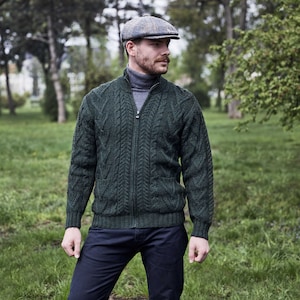 Fisherman Aran Traditional Merino Sweater With Pockets: 100% Merino Wool Knit Ireland Jacket - Soft and Warm Jacket - Irish Aran Cable Knit