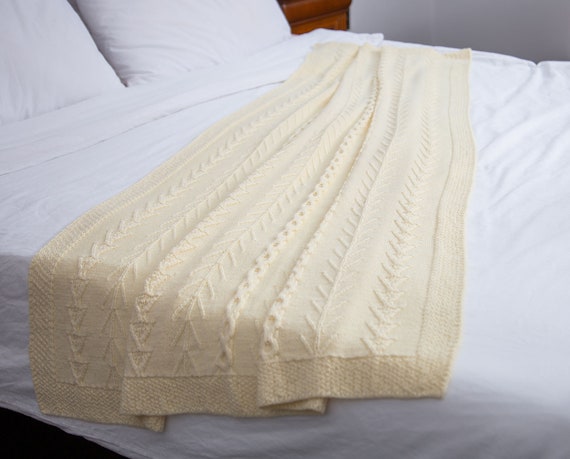 Saol Fisherman Aran Merino Wool Throw Soft Merino Wool Blend Blanket Tree of Life Stitches Blanket in Natural Colour Made in Ireland Etsy Canada