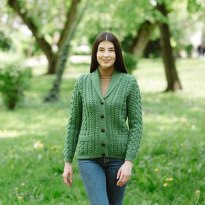 SAOL Merino Shawl Neck Cardigan for Ladies, 100% Merino Wool Buttoned V-neck Cardigan Sweater with Pockets for Women, Made in Ireland image 7