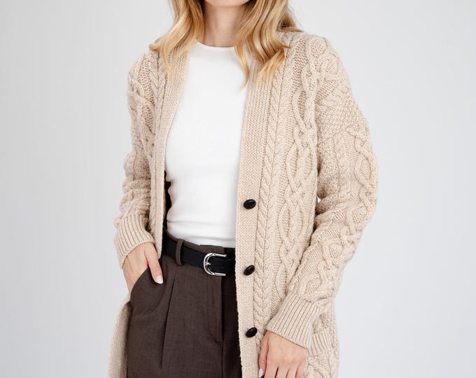 Supersoft Cable Knit Pockets Shawl Collar Knit Cardigan