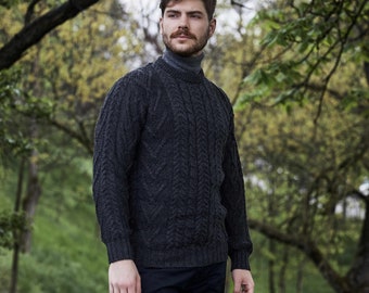 Irish Aran Men Sweater - Fisherman Cable Knit Traditional Pullover- 100% Merino Wool Knit Jumper - Made in Ireland