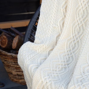 Aran Traditional Irish Heavyweight Throw 100% Merino Wool Cable Knit Fisherman Blanket Wool Cable Knit Knee Blanket Made in Ireland image 8