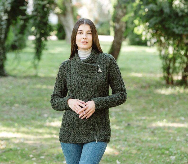 Saol Merino Wool Celtic Zip Cardigan, 100% Merino Wool Jacket With Front Pockets, Irish Fisherman Cable Knitted Coatigan, Made In Ireland image 3