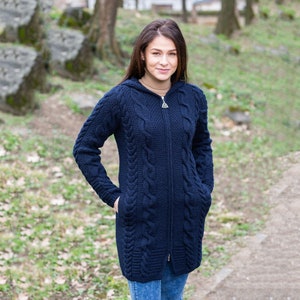 Aran Fisherman Women's Hooded Zip Ireland Cardigan: 100% Merino Wool Cable Rope & Braid Design Irish Soft, Warm Coat Winter/Fall image 8