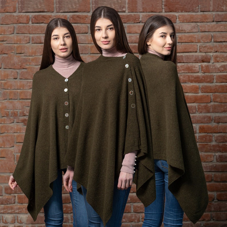 Envoltura de chal de mezcla de lana de cordero irlandesa, envoltura de lana irlandesa, envoltura de poncho ligero para mujeres, Ruana, estola, bufanda de gran tamaño, chal de lana de cordero nupcial Army Green