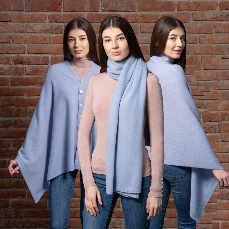 Envoltura de chal de mezcla de lana de cordero irlandesa, envoltura de lana irlandesa, envoltura de poncho ligero para mujeres, Ruana, estola, bufanda de gran tamaño, chal de lana de cordero nupcial Light Blue