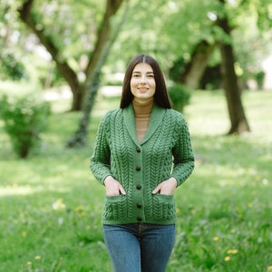 SAOL Merino Shawl Neck Cardigan for Ladies, 100% Merino Wool Buttoned V-neck Cardigan Sweater with Pockets for Women, Made in Ireland image 3