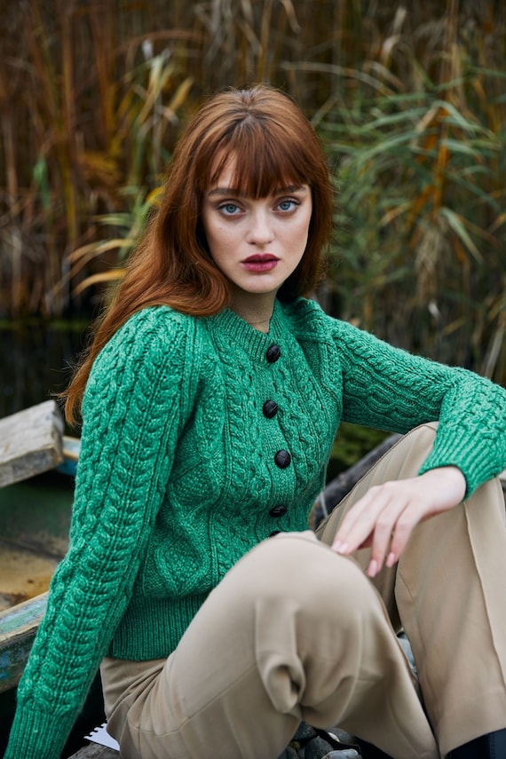SAOL Aran Sweater for Men's Irish Fishermen Wool Zip Neck Sweater Cardigan Made in Ireland