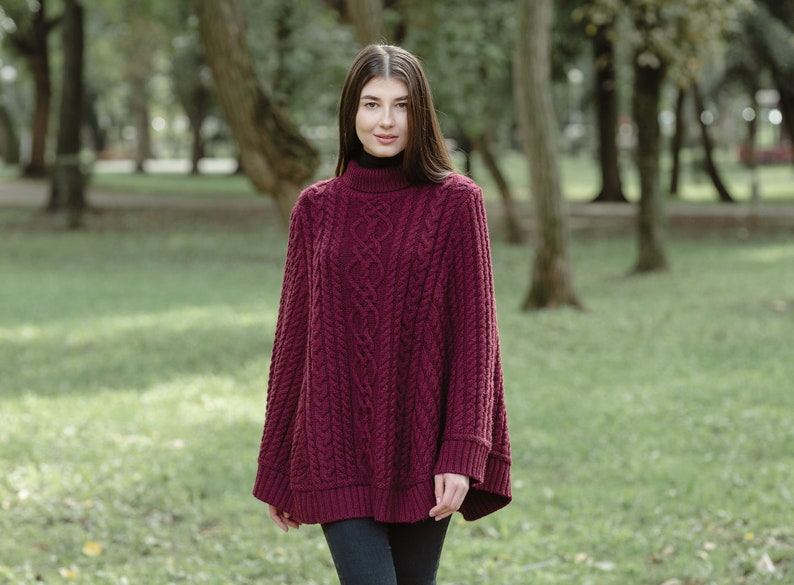 Aran Fisherman Turtleneck Cable Knit Poncho for Ladies, Turtleneck Merino Wool Poncho, Irish Merino Wool Poncho, Made in Ireland image 4