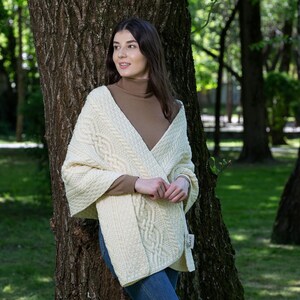 Aran Traditional Cable Knit Shawl for Women Super Soft and Warm Knit Scarf 100% Merino Wool Wrap Irish Aran Knitting One Size image 10