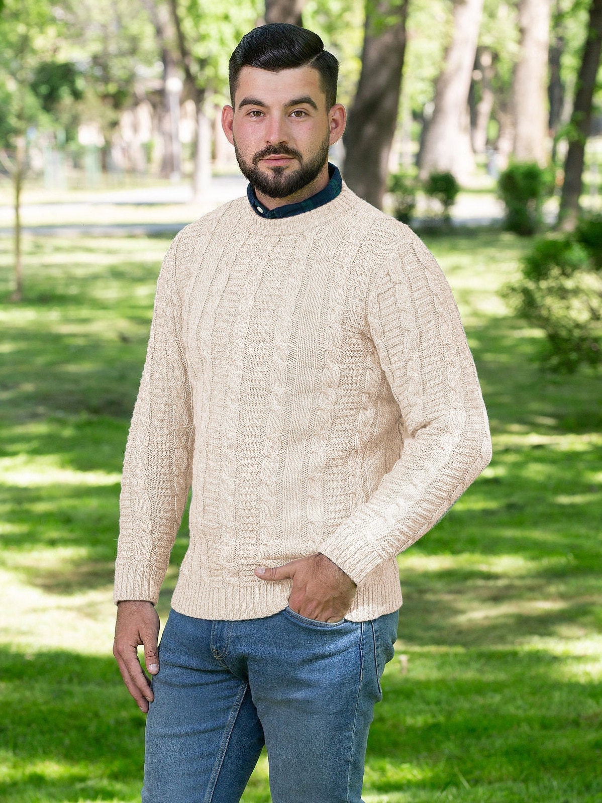 Fisherman Aran Crew Neck Sweater Irish SAOL Cable Knit - Etsy Canada