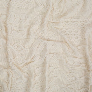 Aran Patchwork Super Soft Merino Wool Knit Throw 42" x 64", Fisherman Cable Knit Blanket, Made in Ireland