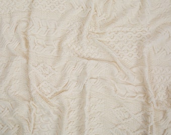 Aran Patchwork Super Soft Merino Wool Knit Throw 42" x 64", Fisherman Cable Knit Blanket, Made in Ireland