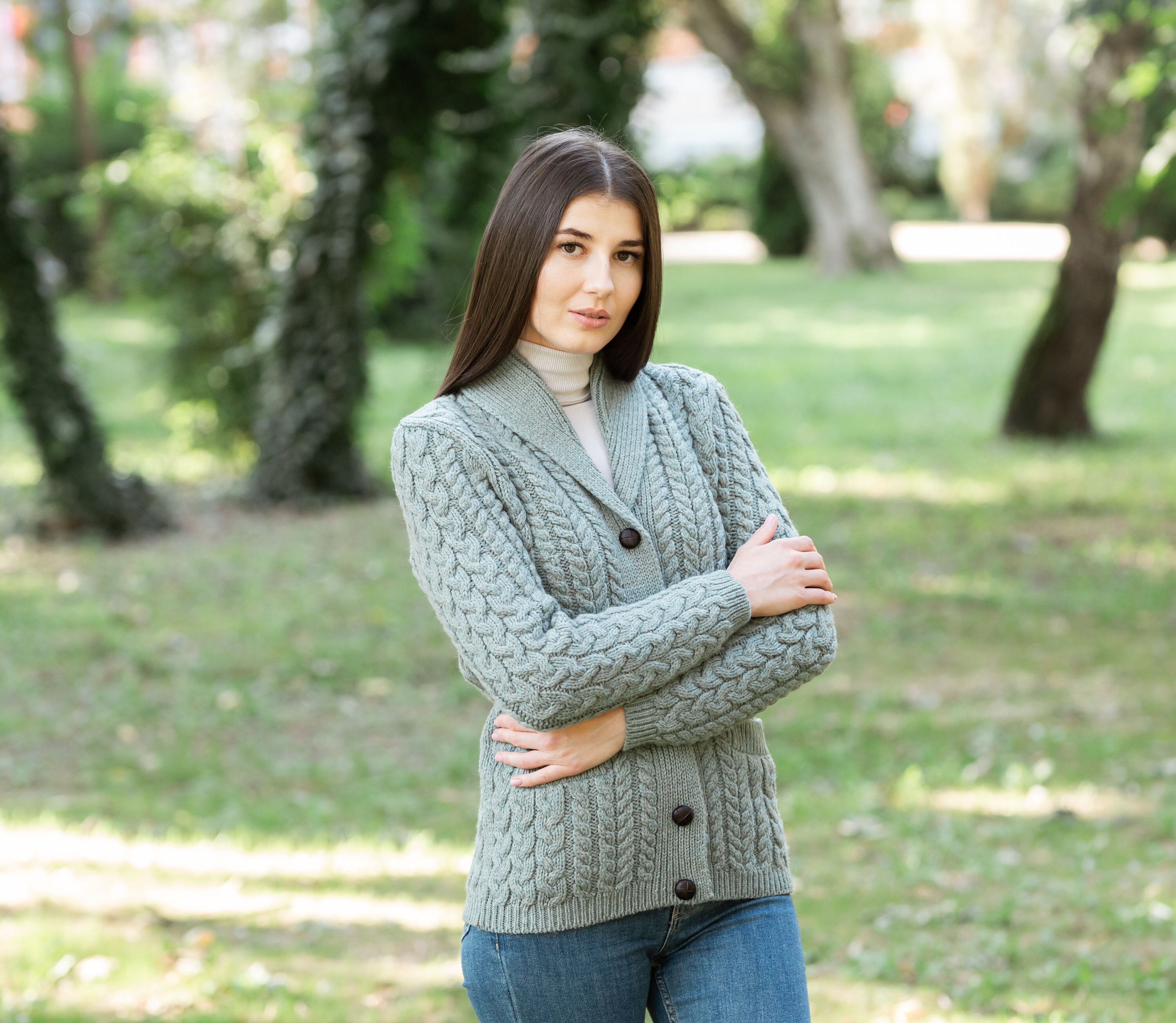 Womens fisherman top cardigan sweater