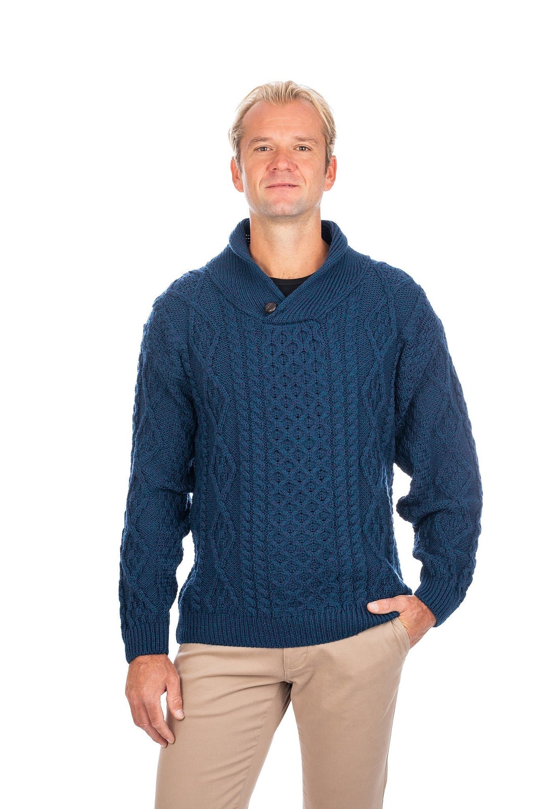 thumbnail image 2 of SAOL Aran Fisherman Sweater – Men’s Merino Wool Blend, Cable Knit, Made In Ireland 2 of 2